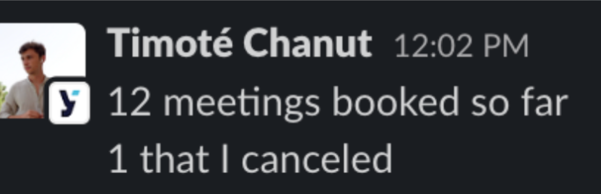 Tim: 12 meetings booked so far, day 2